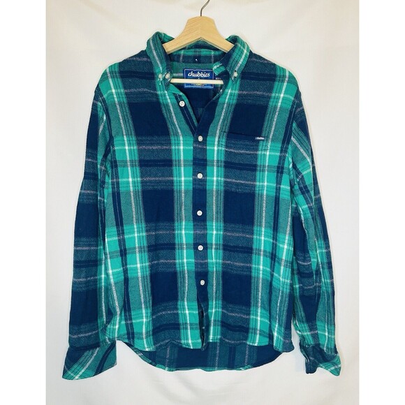 CHUBBIES Green Flannel Long Sleeve Button Front Shirt Men's‎ MEDIUM NWOT - Picture 1 of 7